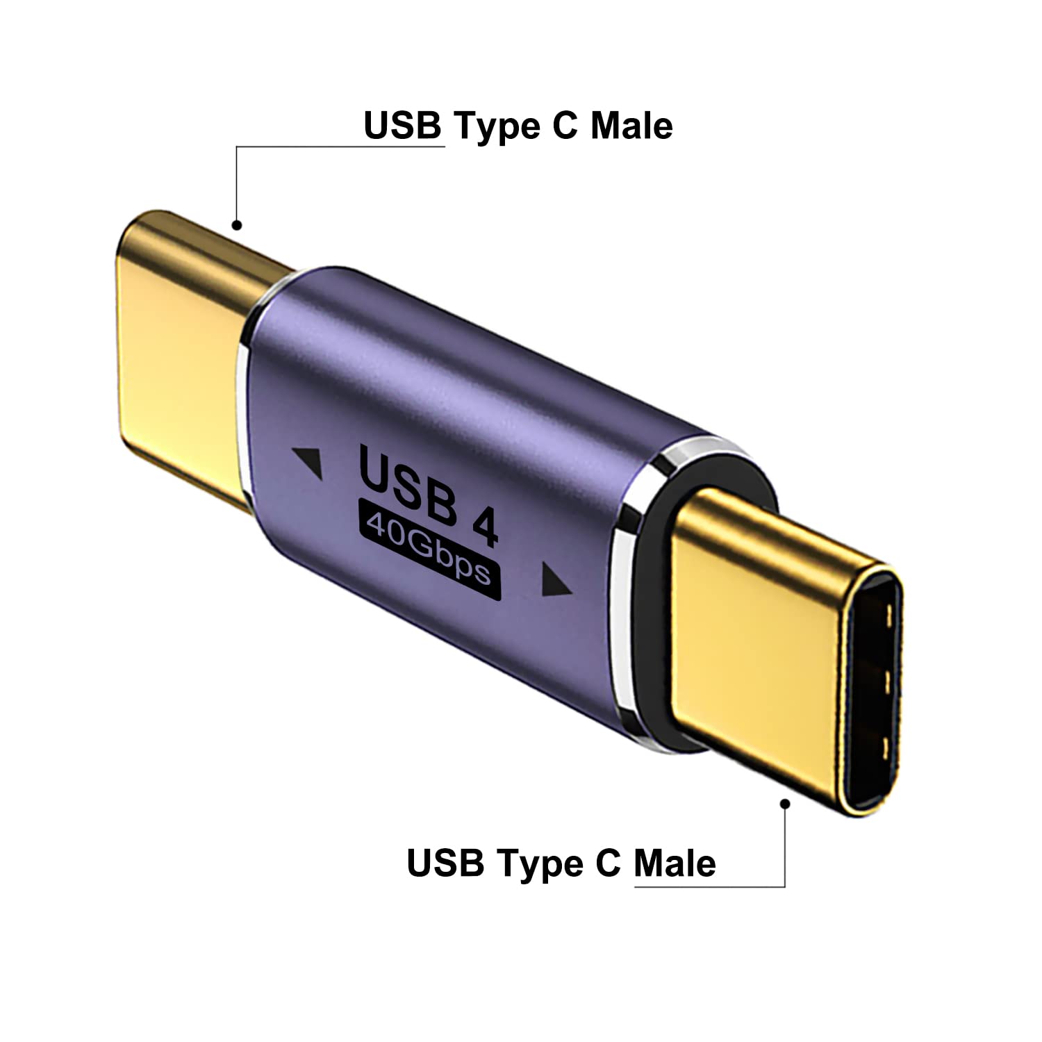 Areme 2 Pack Usb C Male To Male Adapter, Usb Type C Coupler Extender Support 100W, 40Gbps, 8K@60Hz For Thunderbolt 4/3, Macbook Pro/Air, Laptop, Phones And More Type C Devices (Purple)