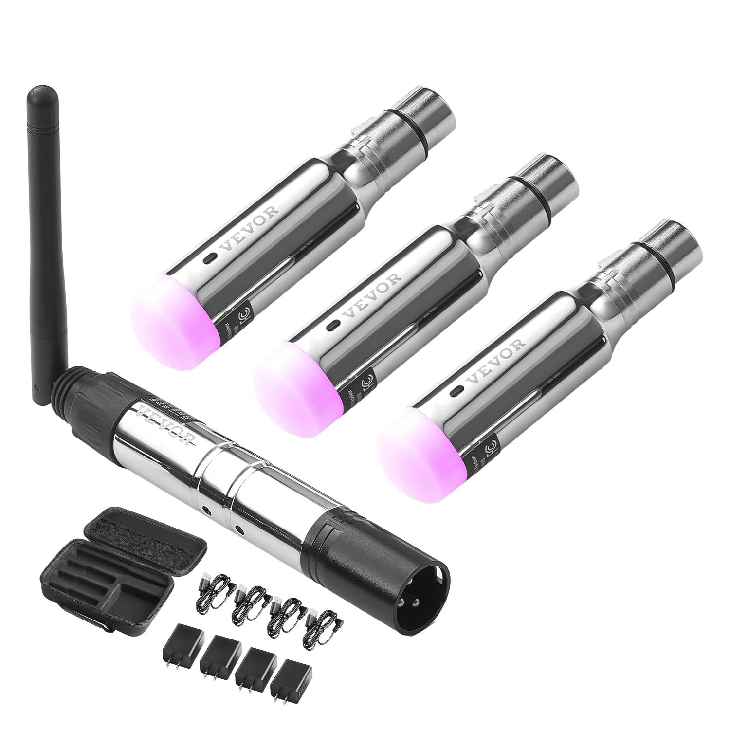 VEVOR DMX Wireless Receiver, Rechargeable Battery, 3 Receivers & 1 Transmitter, 2.4G ISM Band, 656 ft Transmission Range Wireles