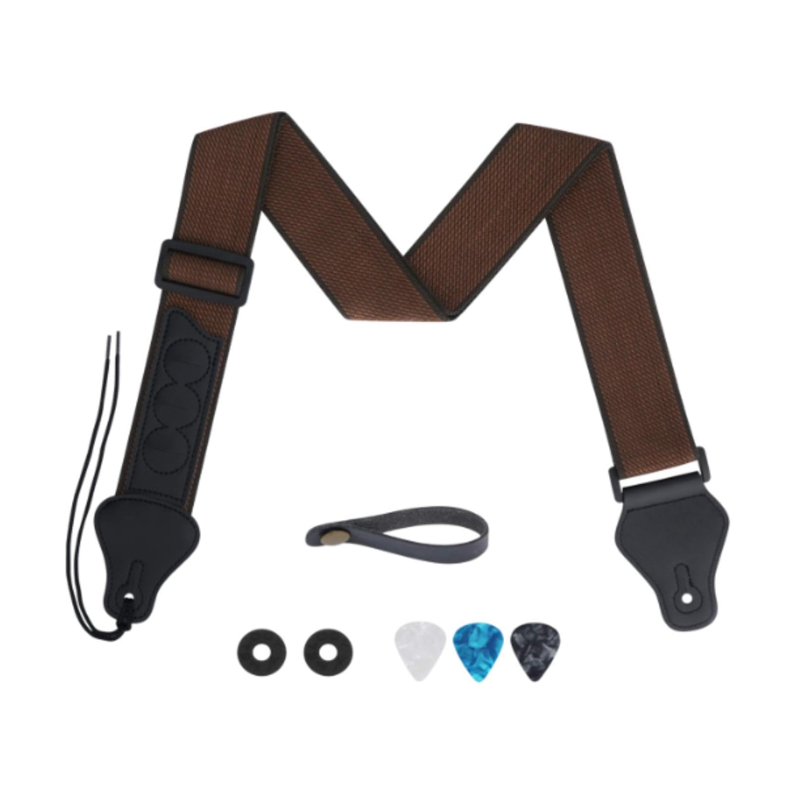 ECOMISTIQ Guitar Strap with Pick Holders for Ukulele Electric Classical Guitars brown | Straps Parts & Accessories Basses