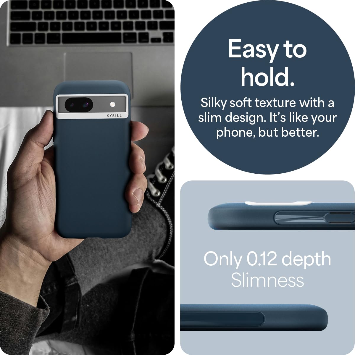 Cyrill Ultracolor Compatible With Google Pixel 8A Case, Matte Silicone [Anti Fingerprint] Shock Absorbent Blue Phone Case For Pi