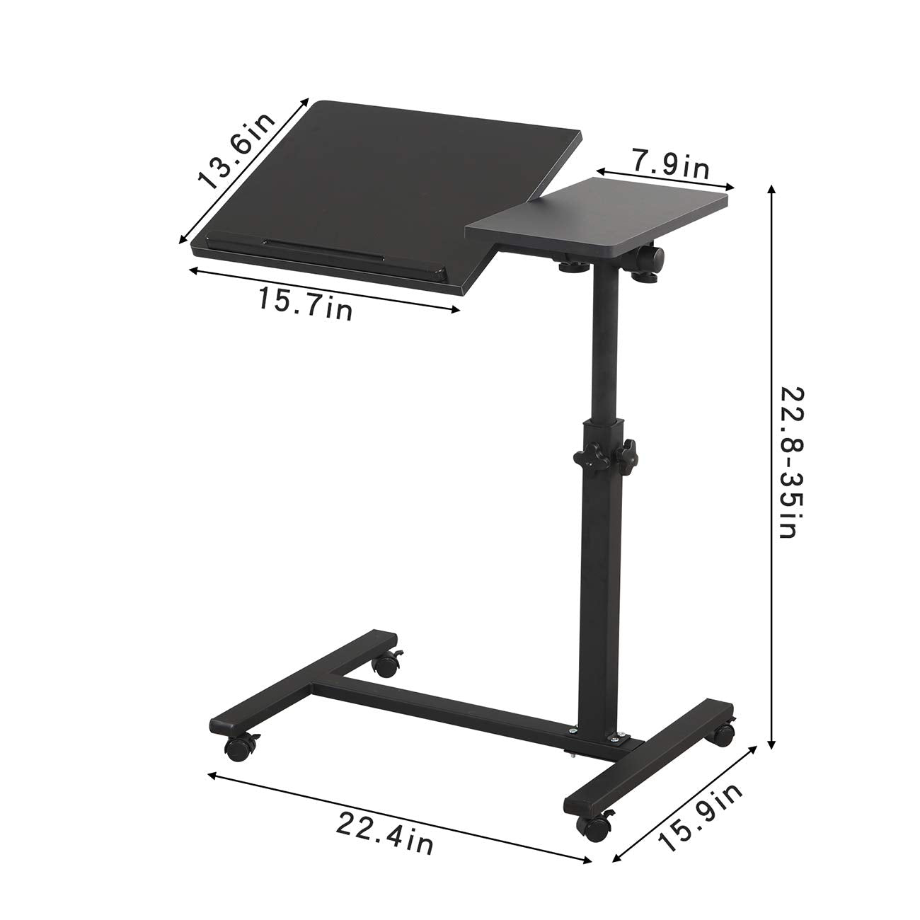 TigerDad Mobile Rolling Laptop Stand - Tilting Overbed Table, Height Adjustable, Black, Model 0203, E1 Grade MFD + Steel Tube Construction
