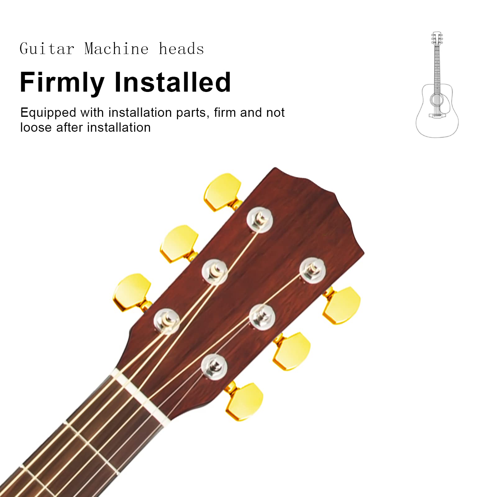 Saphue 3+3 Semi Closed Guitar Tuners String Tuning Pegs Keys Machine Heads Set For For Acoustic Or Electric Guitar (Gold)