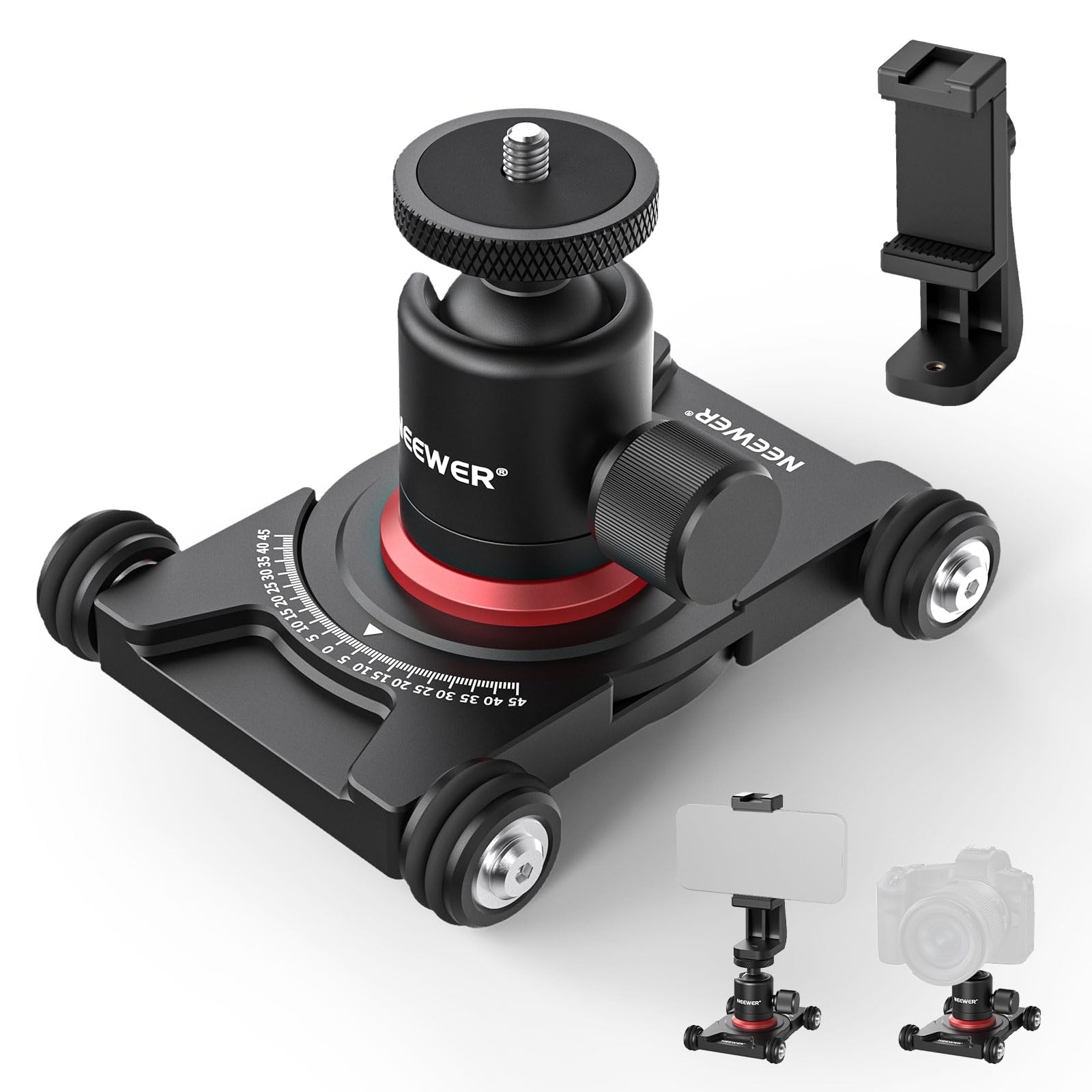Neewer Camera Slider Dolly With Ball Head & Phone Clamp,4 Wheeled Tabletop Dolly Manual Skater With 360 Panorama Compatible With