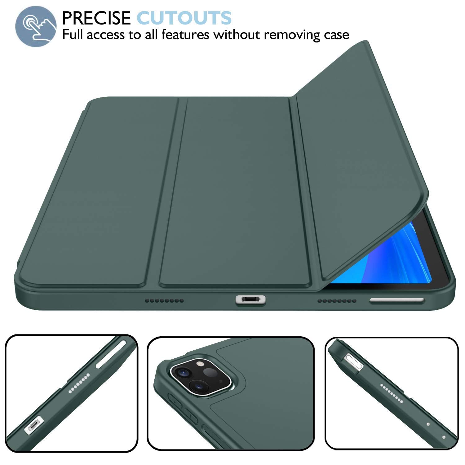 Imieet New Ipad Pro 11 Inch Case 2022(4Th Gen)/ 2021(3Rd Gen) With Pencil Holder [Support Ipad 2Nd Pencil Charging/Pair],Trifold Stand Smart Case With Soft Tpu Back,Auto Wake/Sleep(Midnight Green)