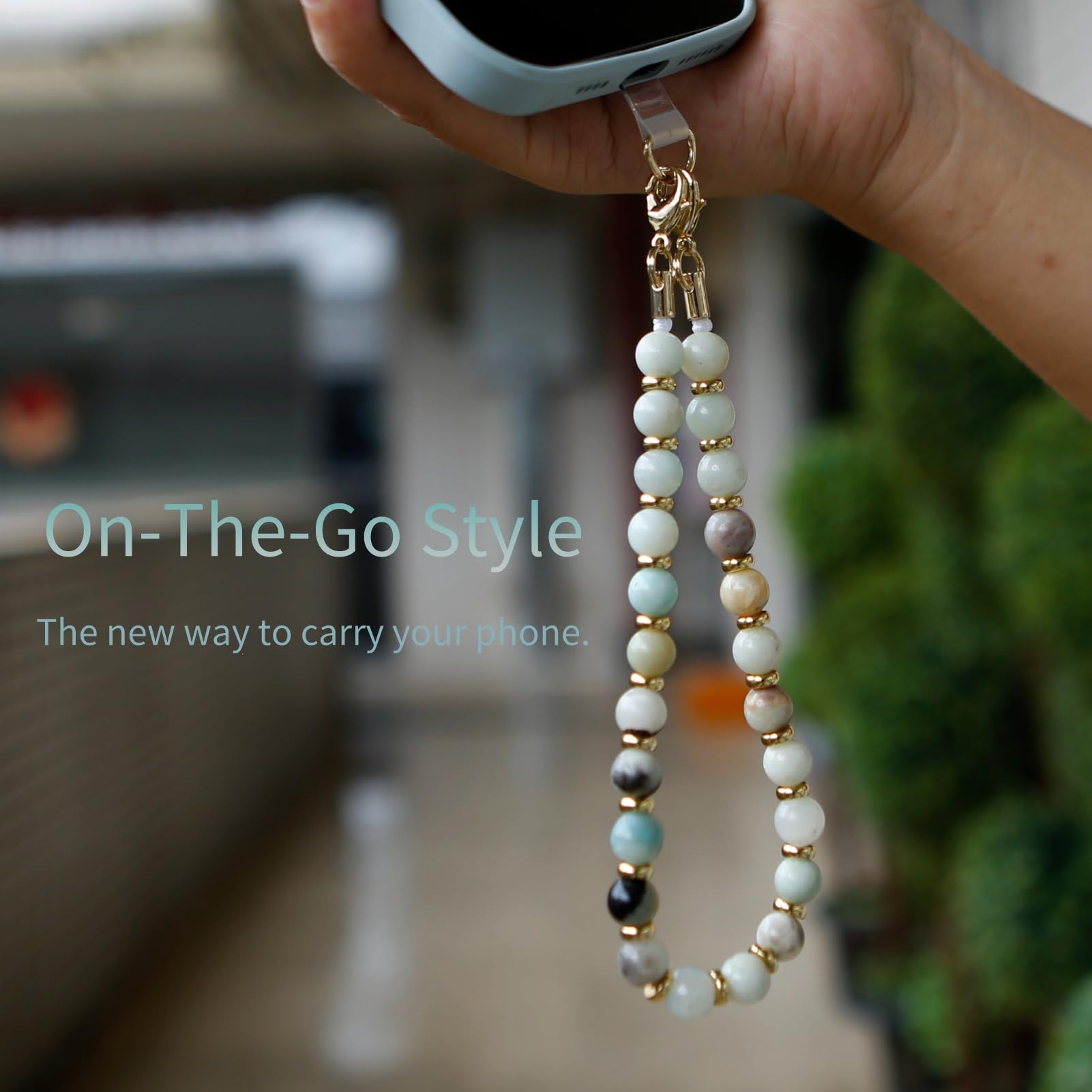 Lostars Marble Beaded Iphone Wrist Strap,Detachable Phone Bracelet Strap With Tether Tab,Hands Free Phone Wristlet Strap (Amazon