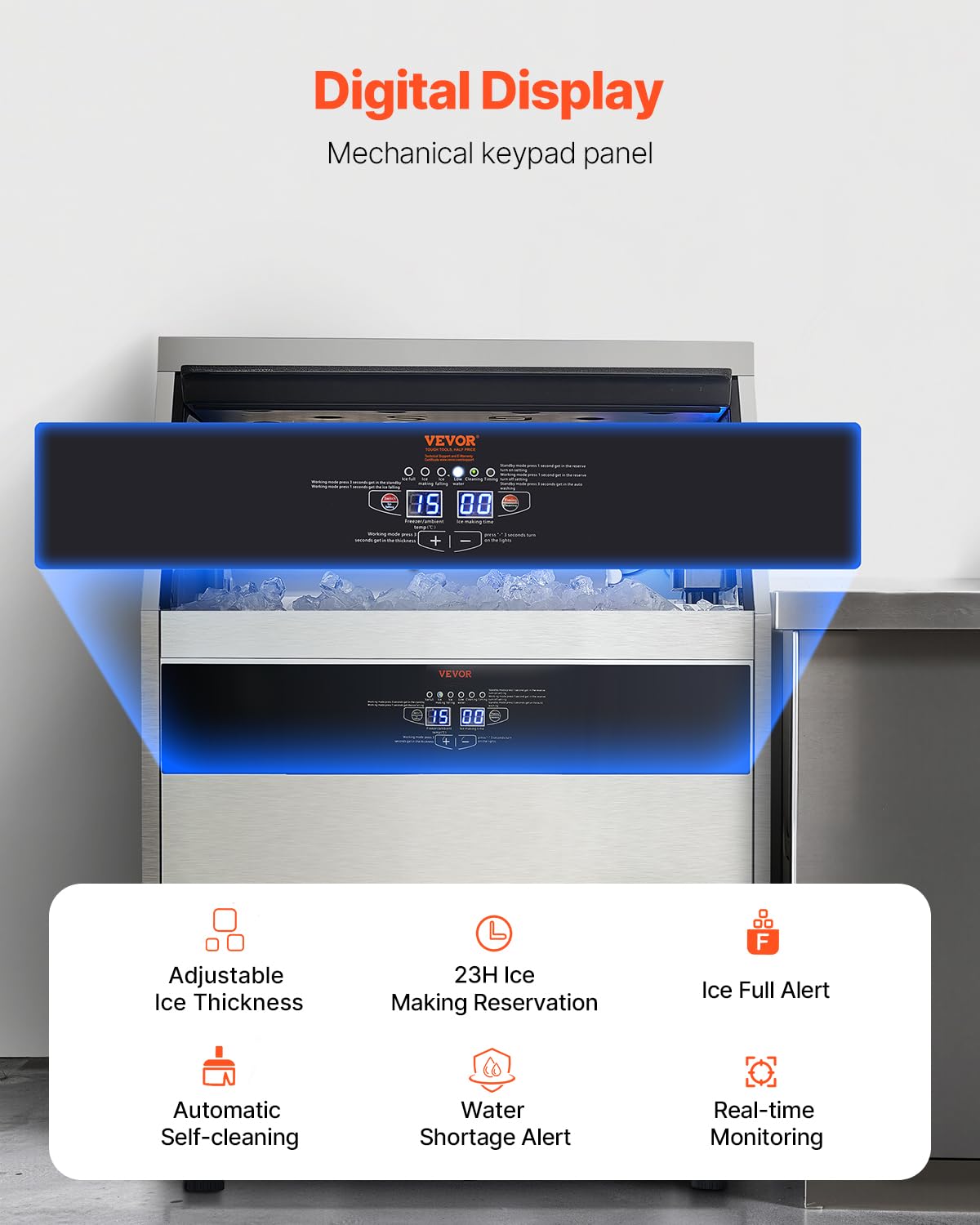 Vevor Commercial Ice Maker Machine, 360Lbs/24H Ice Maker Machine With 88Lbs Storage Capacity, 160 Ice Cubes In 15 Minutes, Led D