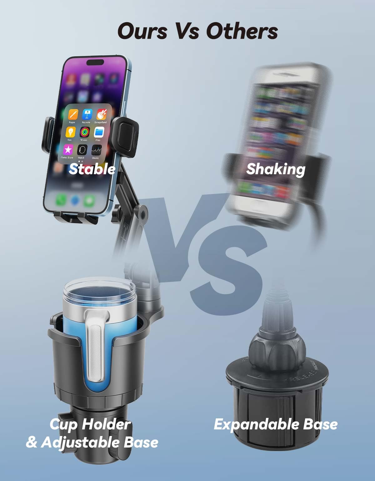 Wavecuer 2 Pack Cup Holder Phone Mount For Car, Phone Cup Holder For Car Iphone With Expandable Base, Compatible With Iphone Sam