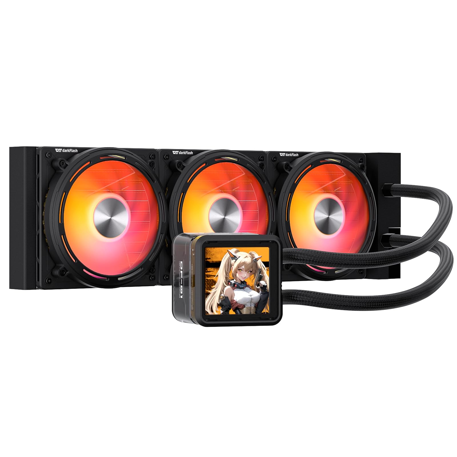 darkFlash DE360 All-in-one Liquid CPU Cooler, 2.88    LCD Screen with 480 * 480 Resolution, ARGB Sync, PWM Fans 360mm Radiator,