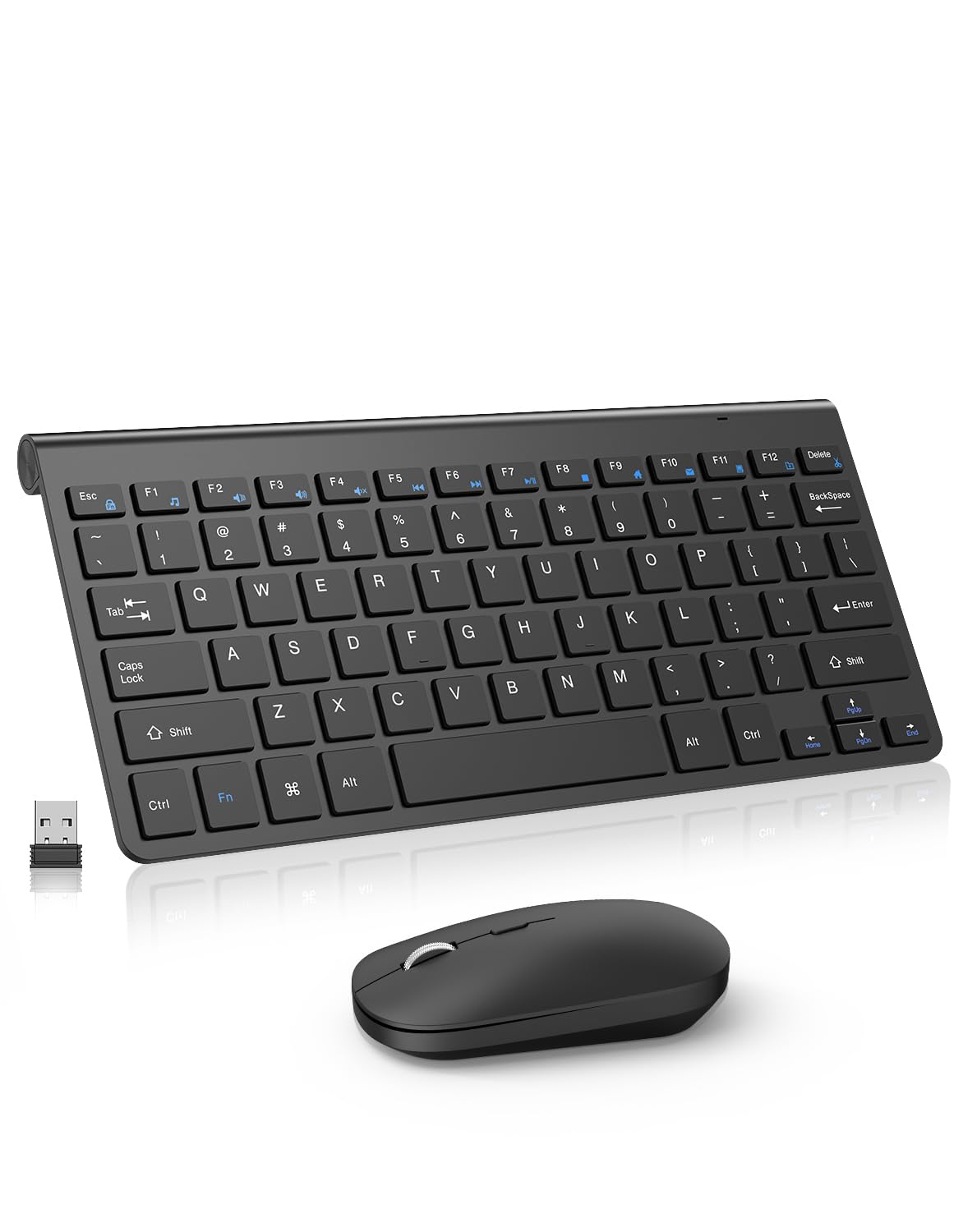 Compact Wireless Keyboard and Mouse Combo, Mini Portable Travel Keyboard and Silent Mouse Set with USB Receiver, Quiet Click, Sm
