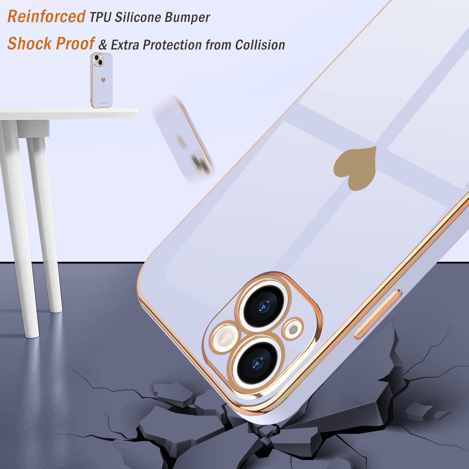 Teageo Compatible With Iphone 13 Case For Girl Women Cute Love Heart Luxury Bling Plating Soft Back Cover Raised Full Camera Pro