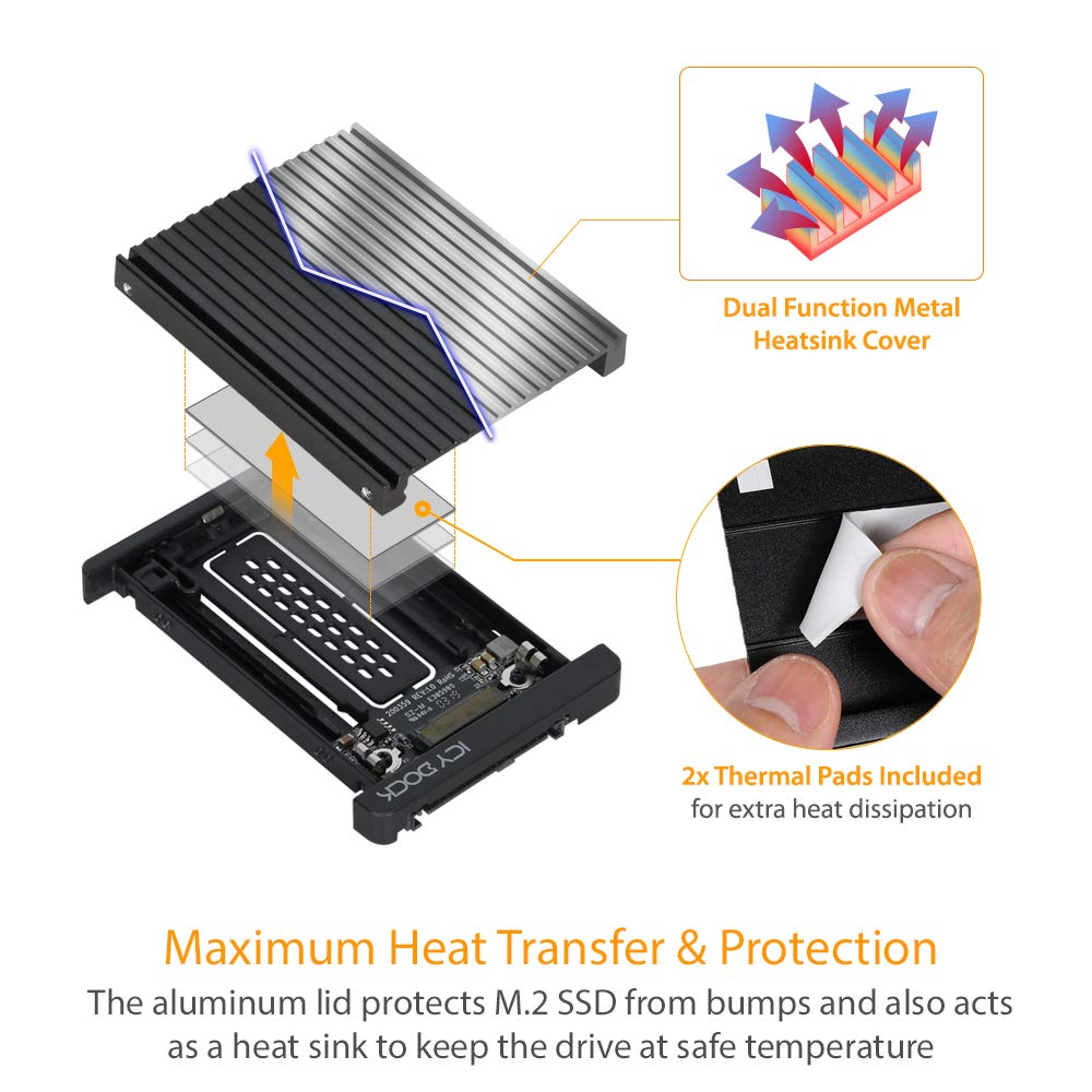 Icy Dock Tool Less M.2 Pcie 3.0/4.0 Nvme Ssd To 2.5'' U.2 (Sff 8639) Ssd Converter Adapter With Heatsink Cover   Ezconvert Mb705