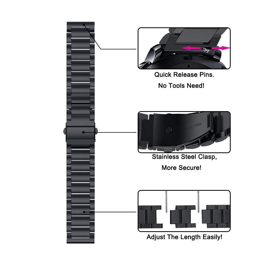 Vicrior Compatible For Garmin Venu/Venu Sq Music Bands, Solid Stainless Steel Watchband+ Mesh Strap Bracelet Replacement Band Strap For Garmin Venu Sq/Sq Music, Black