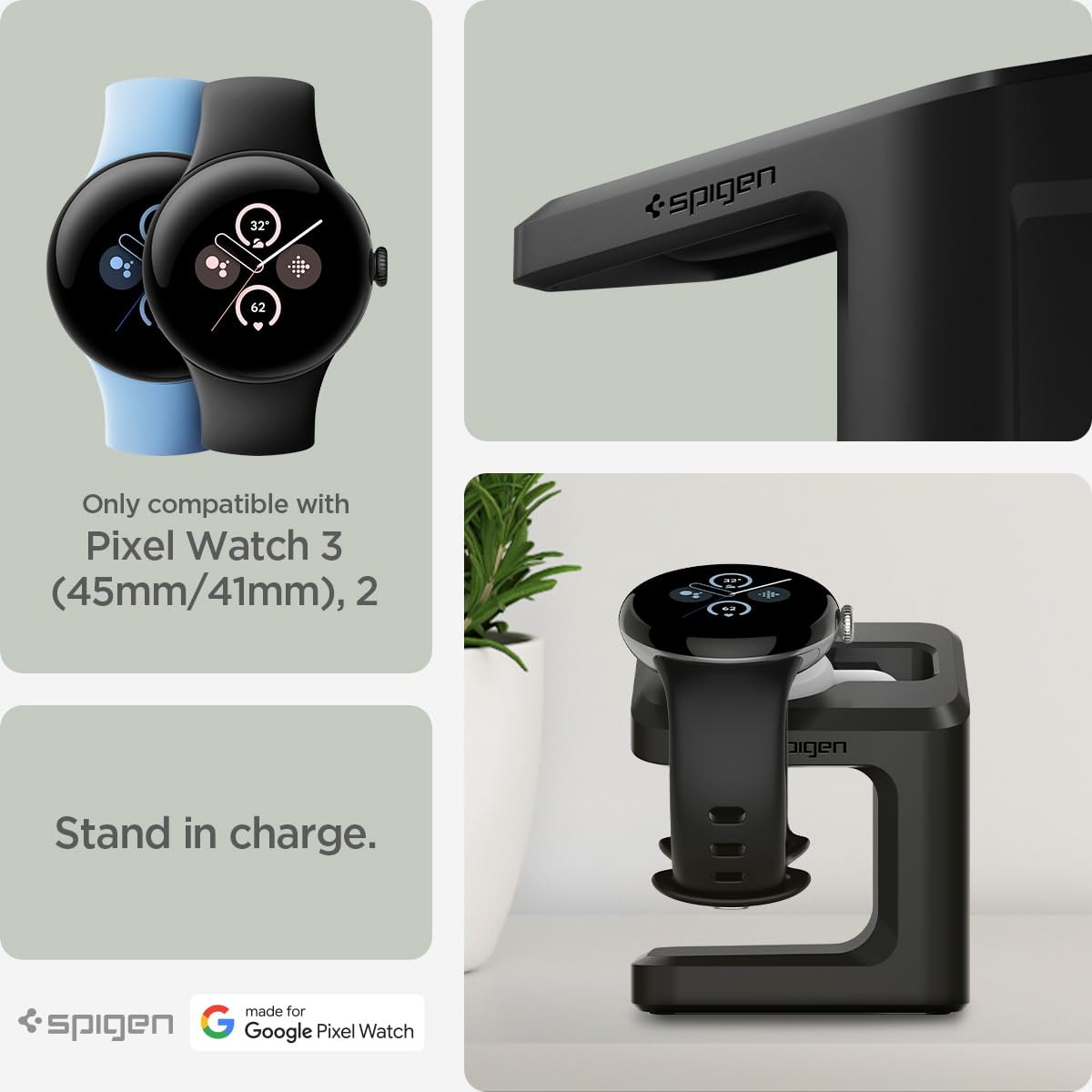 Spigen S355 Stand Designed For Google Pixel Watch 3/2 Charger Stand Durable Tpu With Non-Slip Stable Base (Not Compatible With P