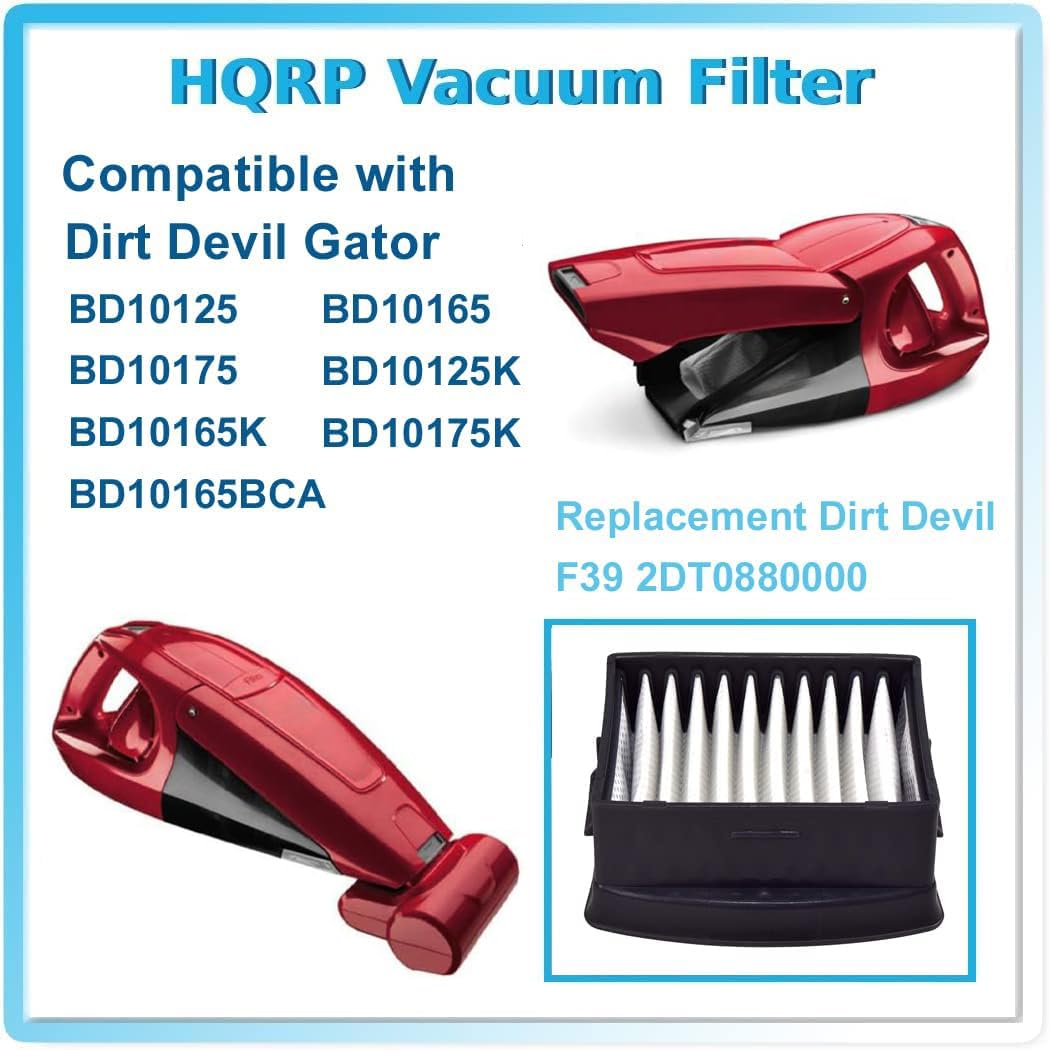 Hqrp 2 Pack Filter Replacement For Dirt Devil F39 2Dt0880000 2 Dt0880 000 Compatible With Dirt Devil Gator Bd10125, Bd10165, Bd1
