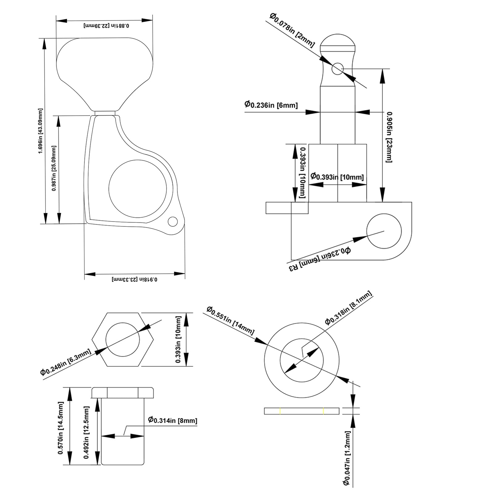 Vangoa 3L3R 6 Pieces Guitar String Tuning Pegs Tuner Machine Heads Knobs Tuning Keys For Acoustic Or Electric Guitar, Chrome, Si