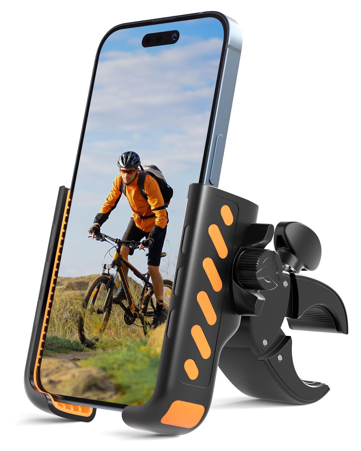 Gmaii Bike Phone Holder, [No Block Camera] Motorcycle Phone Mount, [Quick Release] Silicone Wrapped & 360 Rotate Handlebar Clamp