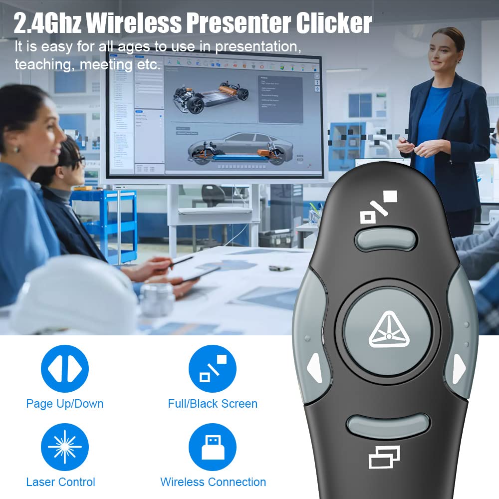 Amerteer Wireless Presentation Clicker For Power Point Presentations, Remote Control Usb Mouse Clicker Flip Pen For Mac/Windows