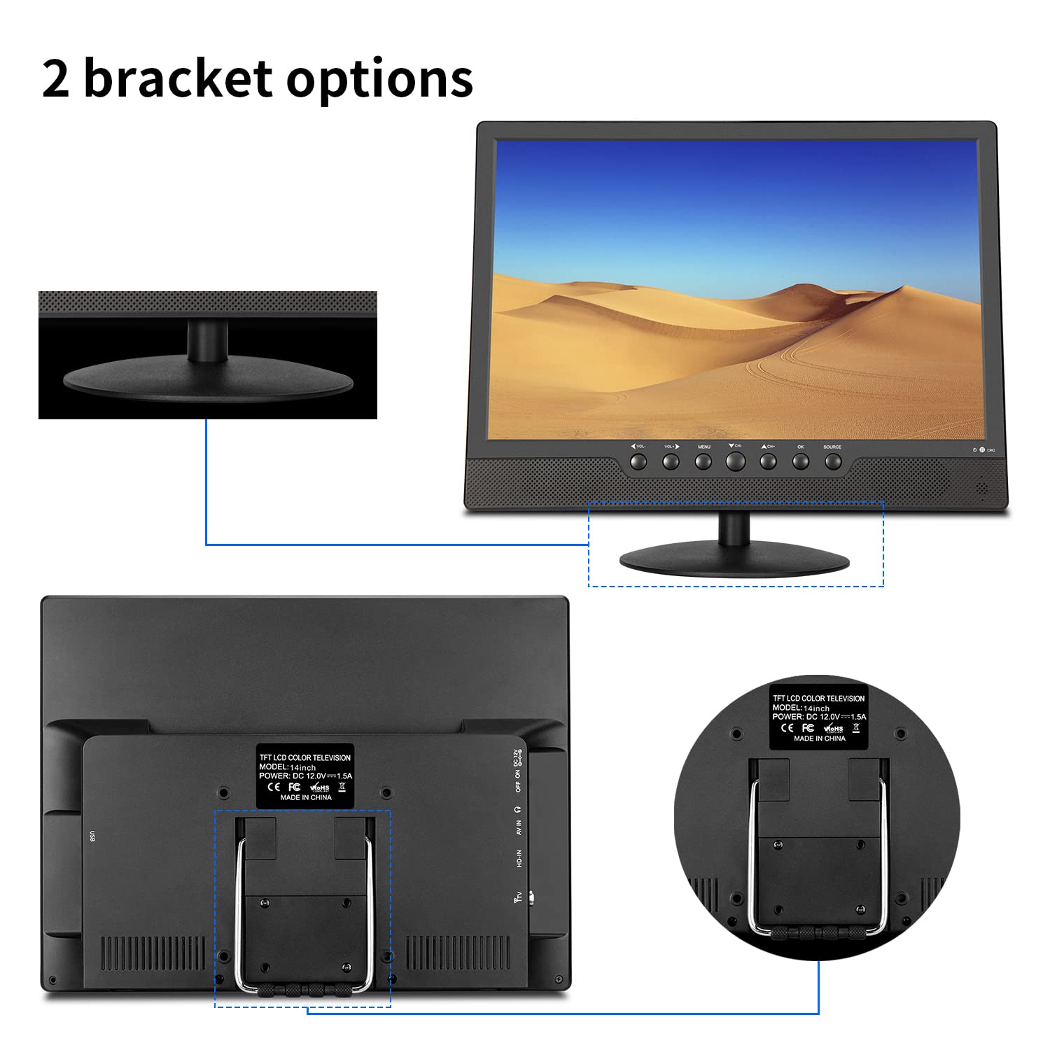 Othoig Portable Tv,14Inch Small Kitchen Tv With Battery Hdmi,Usb,Av Slot And Antenna,12 Volt Car Cable/Ac For Rv Car/Camping(Us