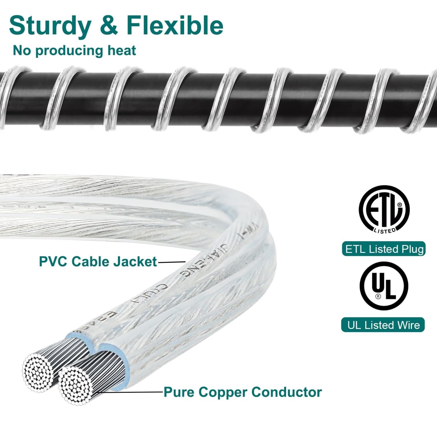 Haultop Clear Extension Cord, 15 Ft Extension Cord Male To Female, 1 Pack Clear Extension Cord Indoor Thin With Ul Certified, 2