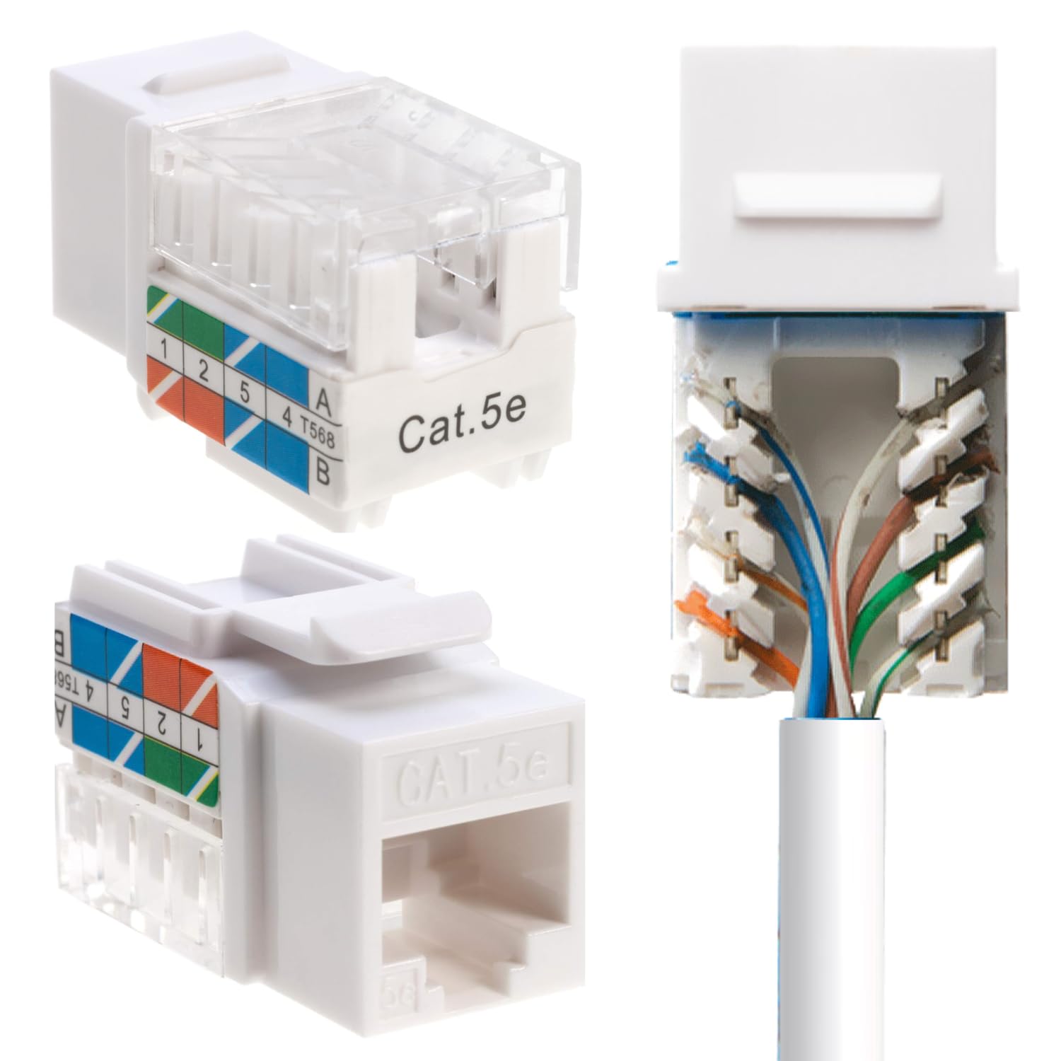 Satmaximum Keystone Jack Cat5E Ethernet Wall Jack 45 Degree Utp Punch Down Rj45 Slim Profile Speed Termination White   Pack Of 5