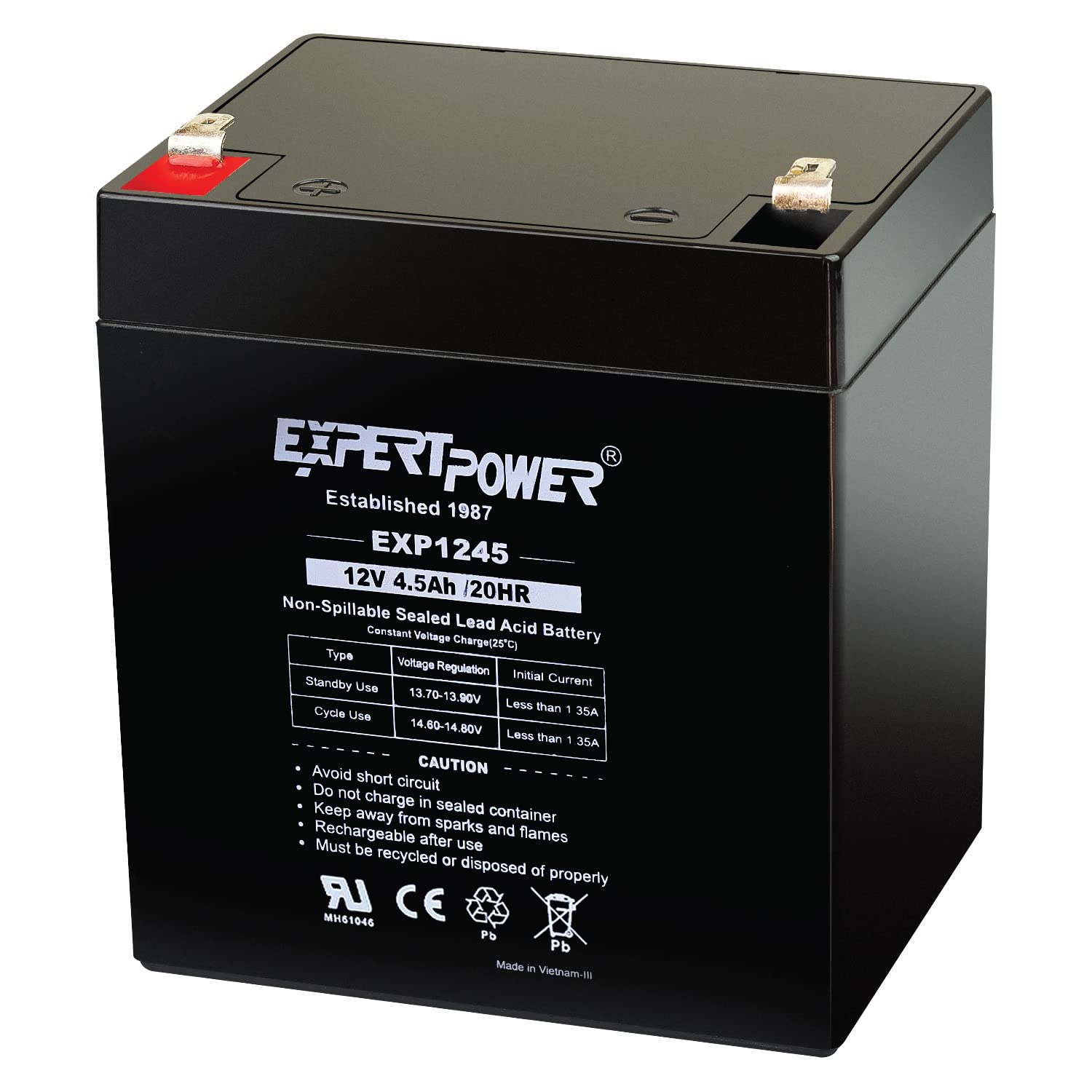Expertpower Exp1245 12V 4.5 Amp Rechargeable Battery For Security Systems