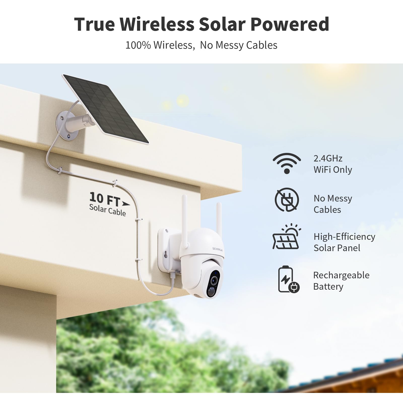 Sehmua Solar Security Cameras Wireless Outdoor With 500 Lumen Super Bright Leds Spotlights, 2K 360 View Outdoor Camera Wireless,
