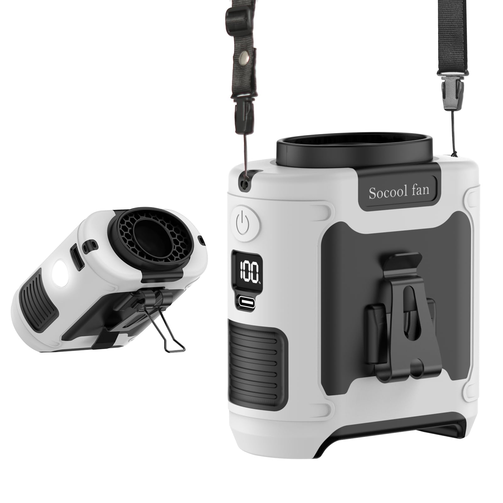 Socool 10000Mah Portable Waist Fan Clip On Wearable Belt Personal Fan Rechargeable Battery Operated With 5 Speeds & Flashlight N