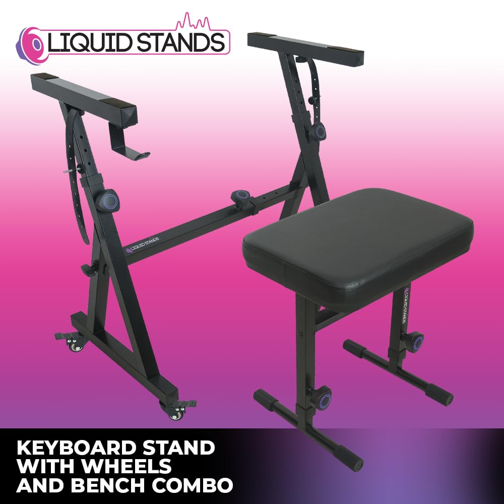 Liquid Stands Piano Keyboard Stand and Bench Set - Portable Heavy Duty ...
