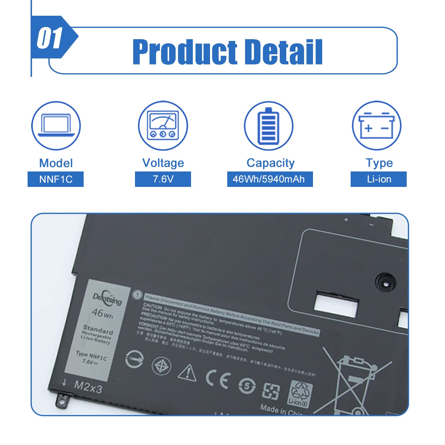 Dentsing Nnf1C 7.6V 46Wh Laptop Battery For Dell Xps 13 2 In 1 9365 Xps 13 9365 2 In 1 2017 Xps 13 9365 D1605Ts D1805Ts D2805Ts