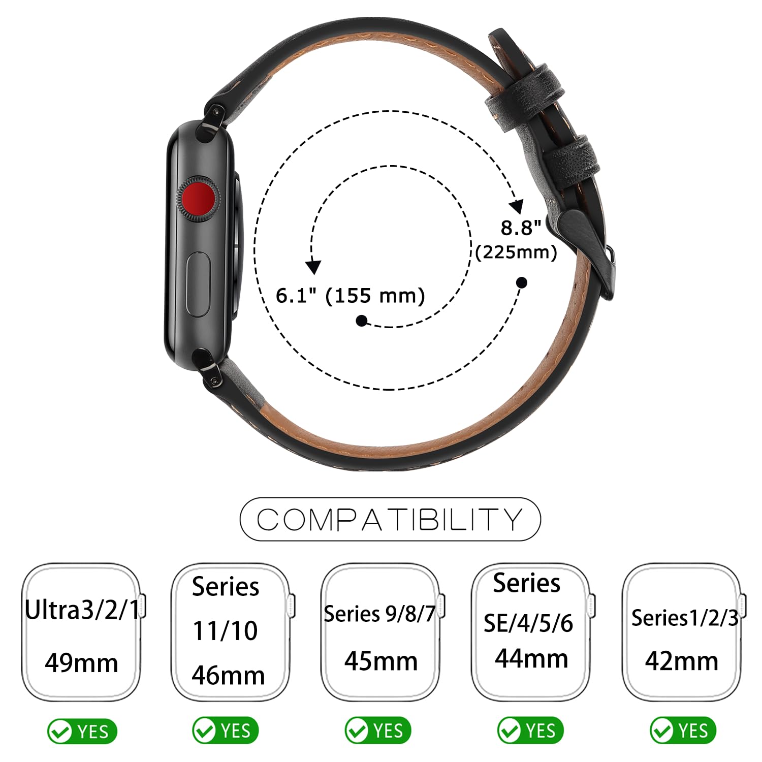 Tasikar Bands Compatible With Apple Watch Band 49Mm 45Mm 44Mm 42Mm Men Genuine Leather Replacement Bands Compatible With Apple W