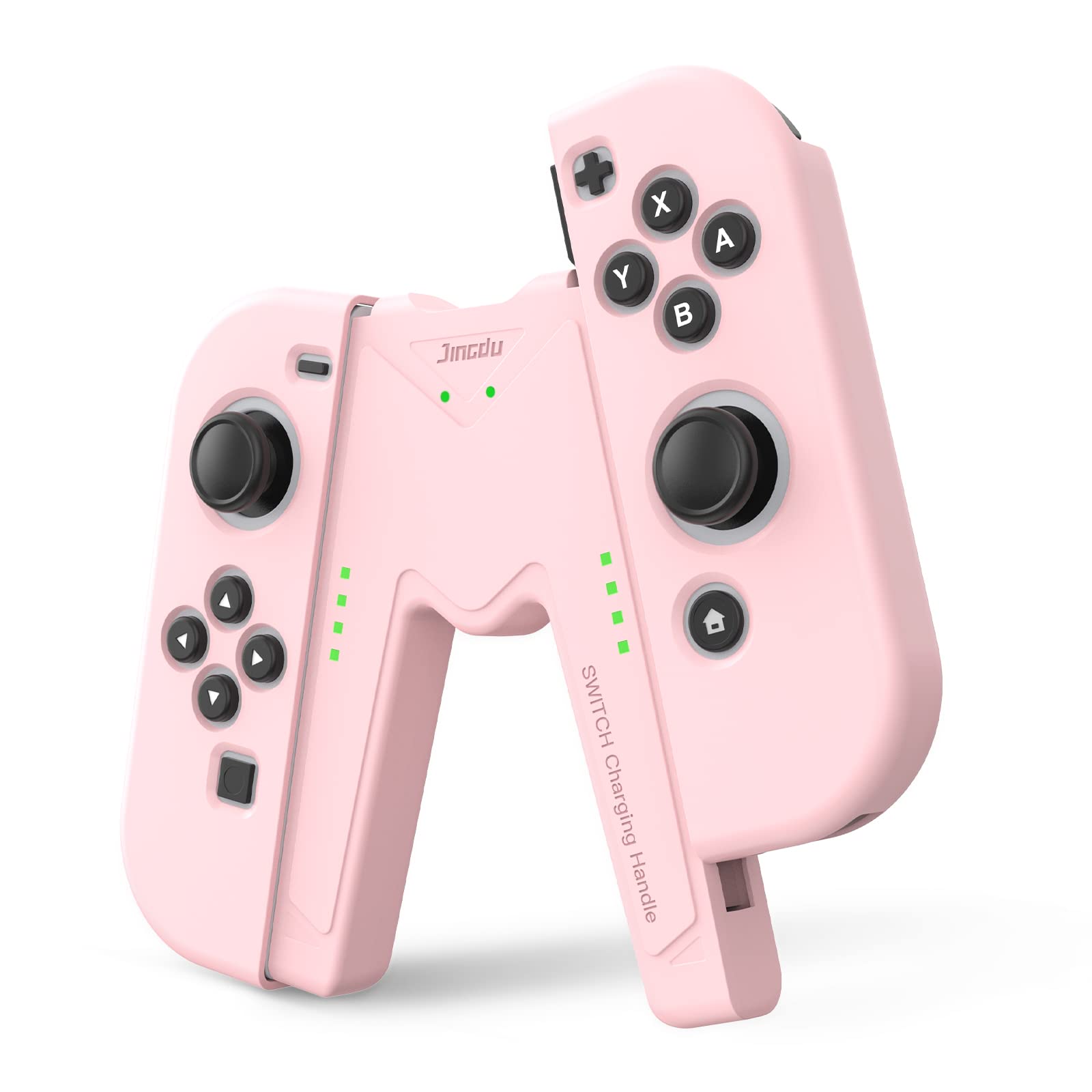 JINGDU Switch Joy-Con Charging Grip Compatible with Nintendo Switch & OLED Model, V-Shaped Pink Gaming Charger with Indicators