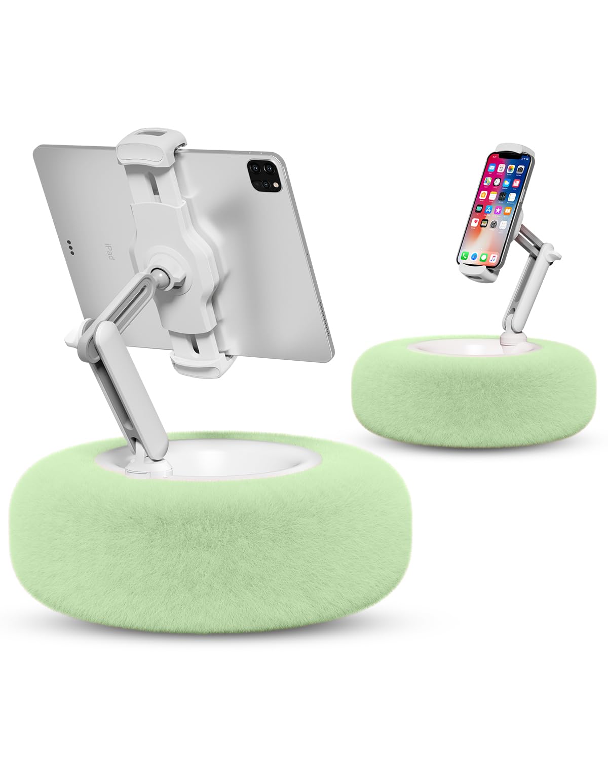 Viozon Tablet Stand Pillow, Compatible with 4.7' 13' Phone/Tablet, iPad, iPhone, Samsung, Google, Kindle, 360�Adjustable Phone Holder for Bed with Soft Plush Fabric, and Detachable Bowl, Green