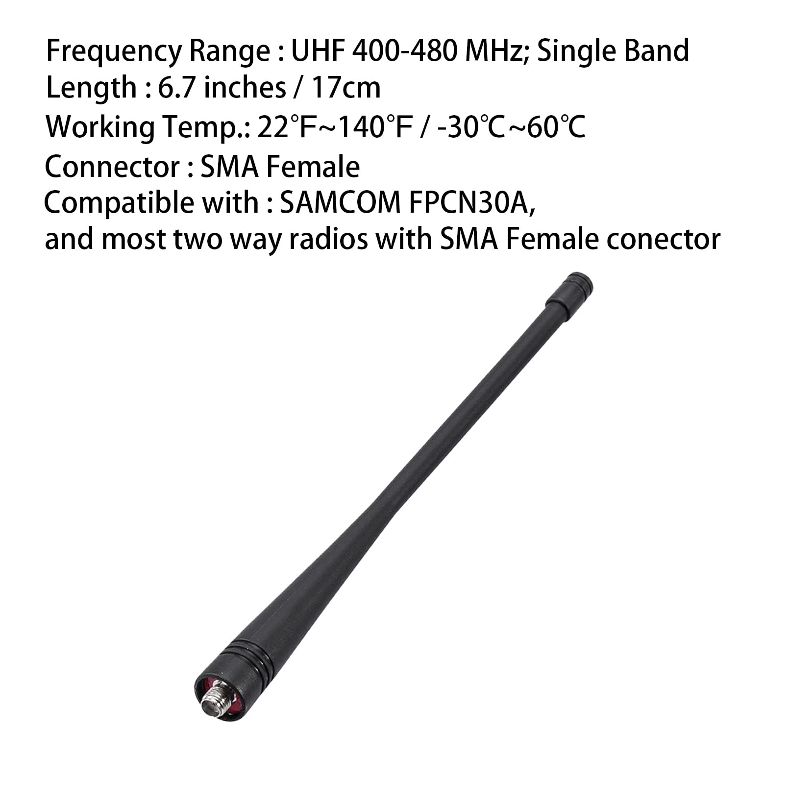 Samcom Long Antenna With Sma Female For Two Way Radio, 6.7 Inch Elastic And Non Deformable Walkie Talkie Antenna Uhf 400 480Mhz,