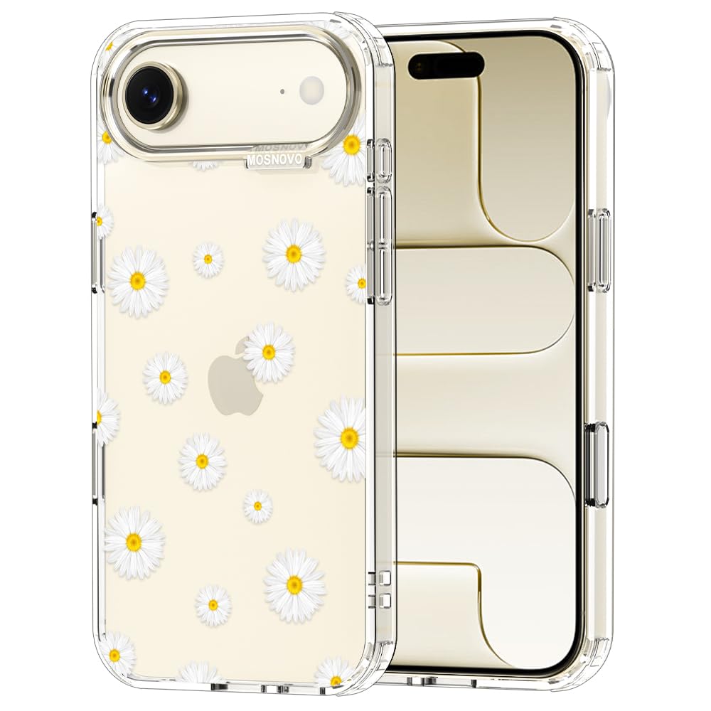 MOSNOVO for iPhone Air Case | Military Grade 6.6ft Drop Tested | Camera Control | Clear with White Daisy Design