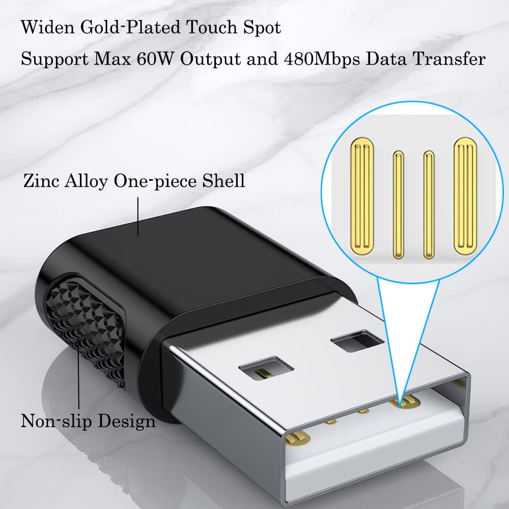 AuviPal USB C Female to USB Male Adapter 2 Pack 60W 480Mbps Black for Apple Watch iPhone iPad