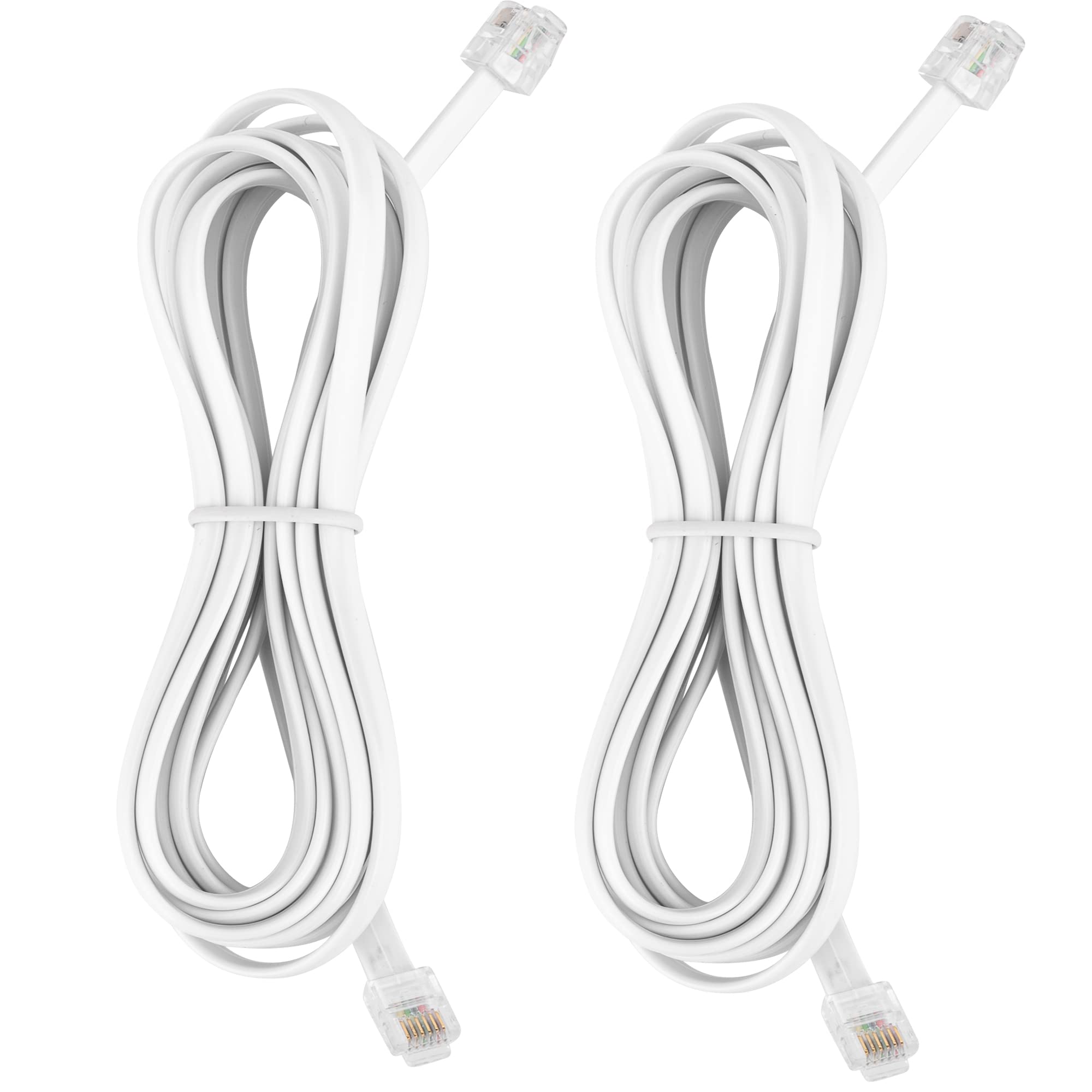 Lansensu Rj12 Cable Phone Cord Rj12 6P6C Male To Male Straight Wired For Both Data And Voice Use   2Pack (White, 10Ft)