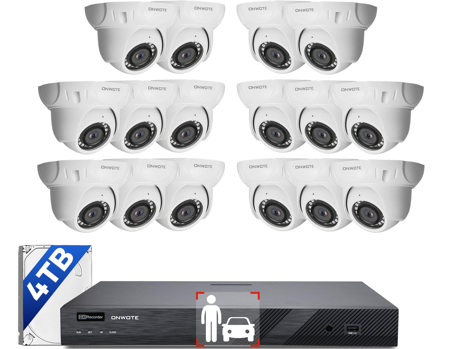 Onwote 16 Channel Nvr Poe Security Camera System, 12Mp 4K 16Ch Commercial Nvr 4Tb, 16X 6Mp Wired Outdoor 122� Ip Cameras With Audio, Ai Detection, 100Ft 60Ft Ethernet Cables, Cctv For Business Home
