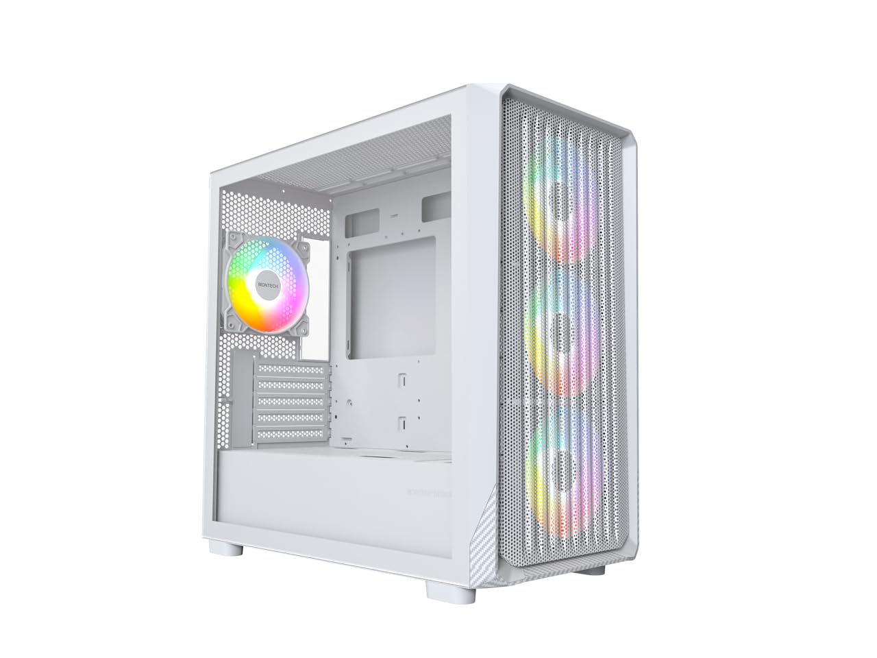 MONTECH X5M- Micro ATX Gaming PC Case, High Airflow, 4x120mm ARGB Fans Pre-Installed, Glass Side Panel, Carbon Fiber Print Accen