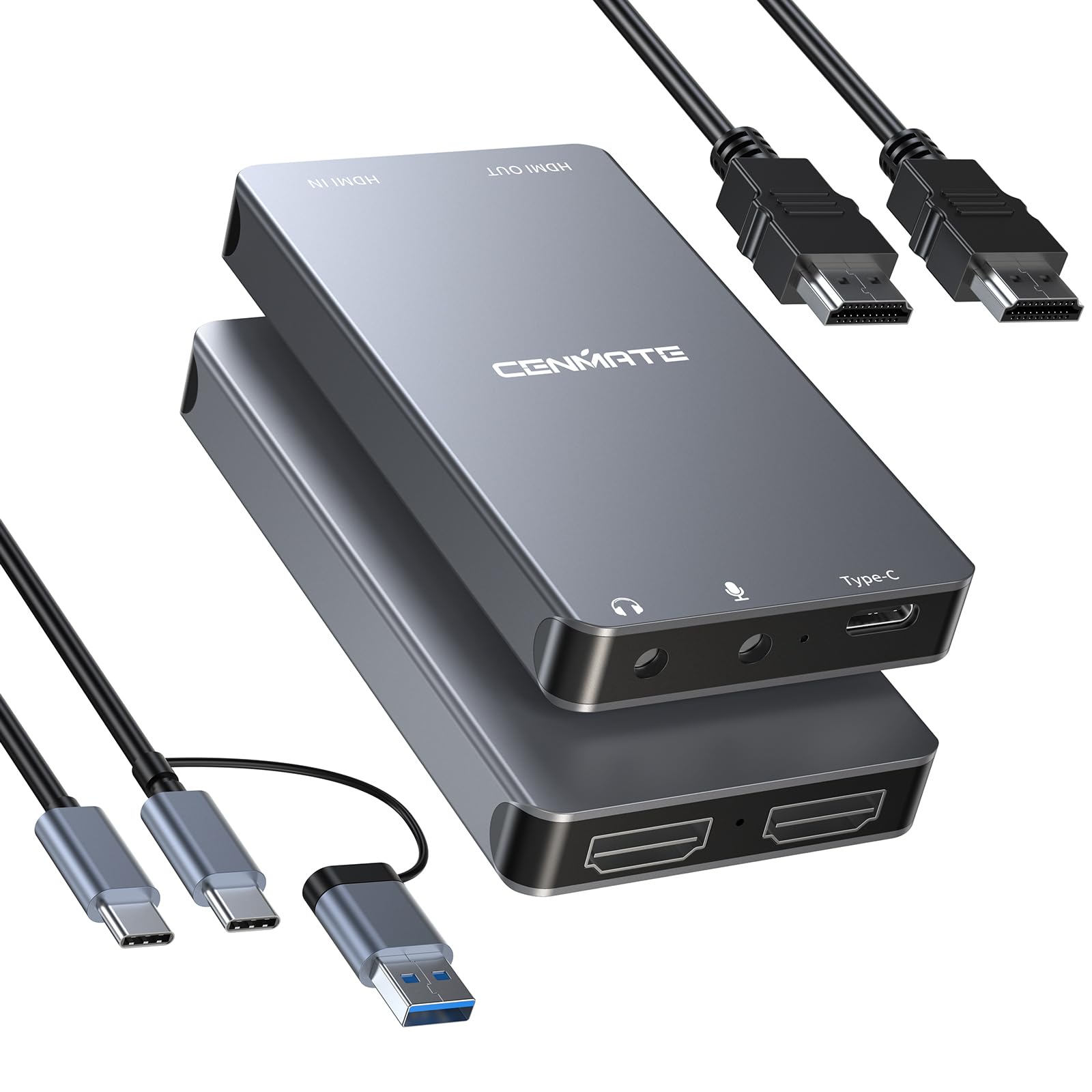 Cenmate Aluminum Hdmi Capture Card, Usb 3.0 1080P 60Fps Audio Video Capture Card For Streaming/Gaming/Video Conference, 4K@30Hz