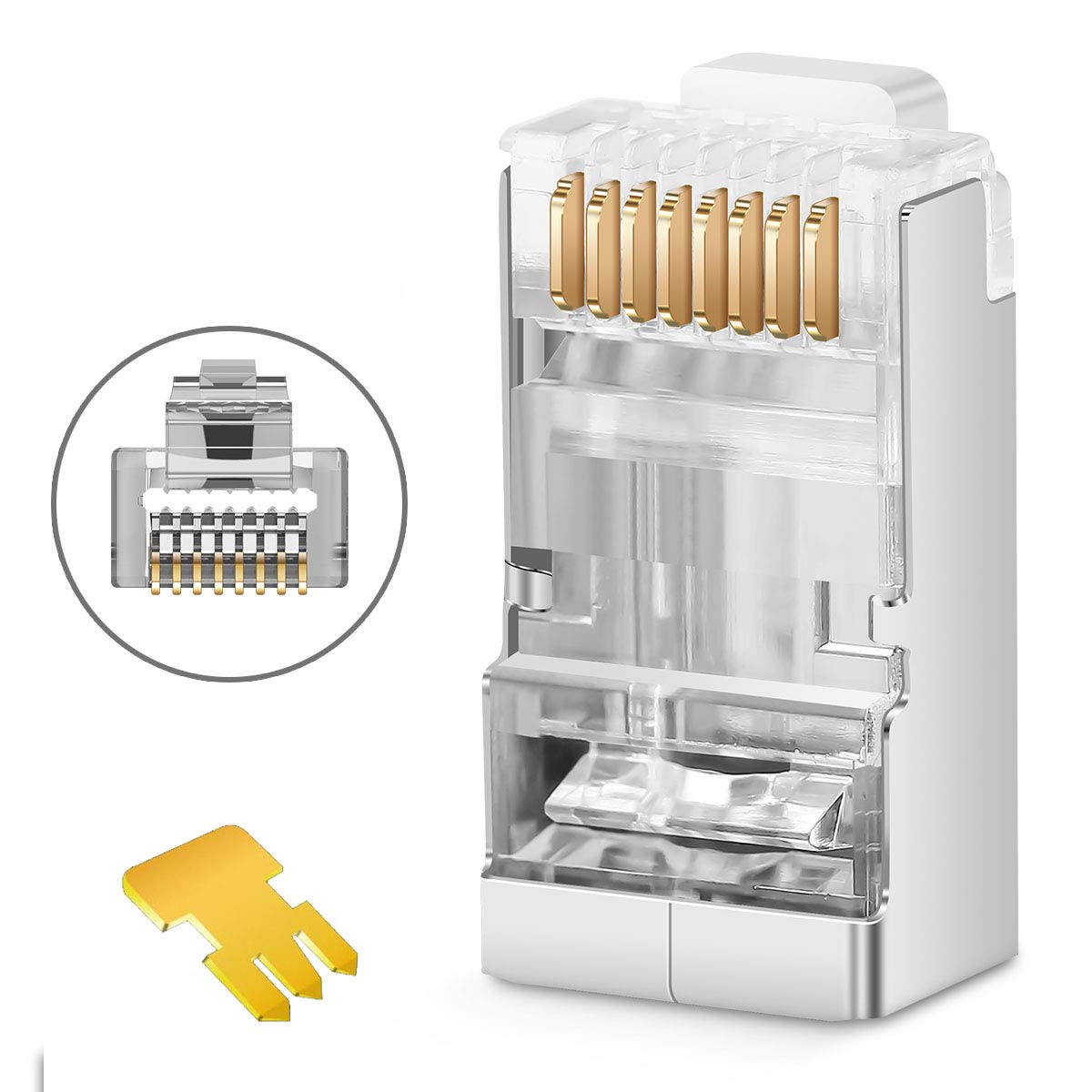 Jodroad Shielded Rj45 Cat5 Cat6 Pass Through Connectors   Pass Through Modular Plugs Gold Plated 3 Prong 8P8C Ethernet Ends For