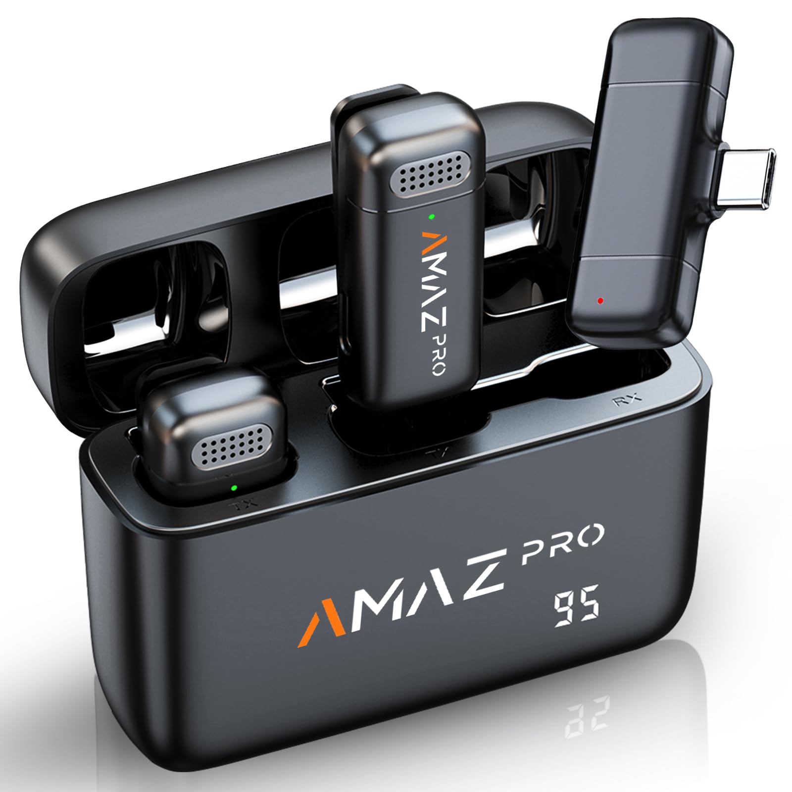 Amazpro Wireless Lavalier Microphone For Iphone 15,Android Phone,Laptop,2 Pack Mini Microphone With Charging Case,Professional N