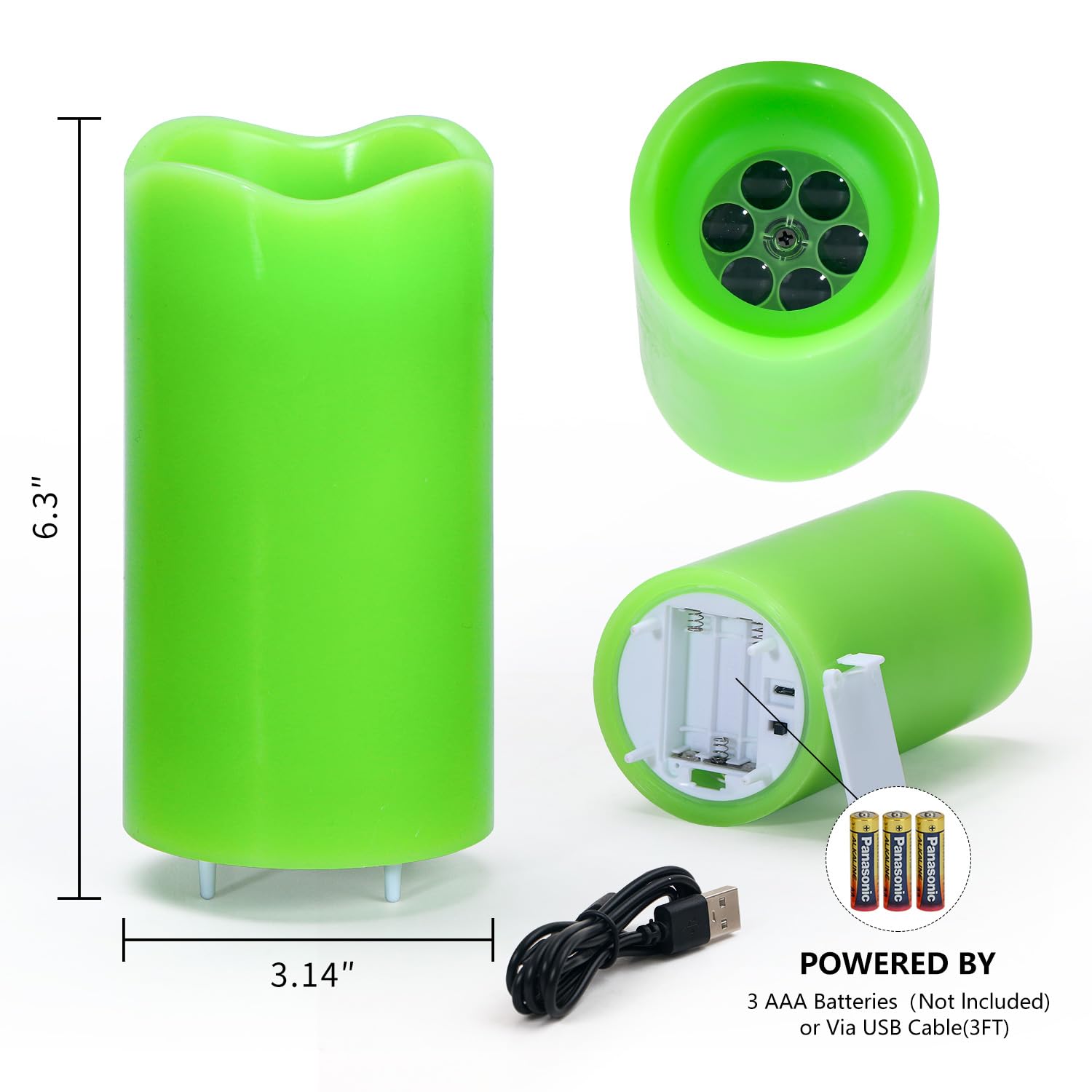 St. Patrick'S Day Green Led Candle With Lucky Clover Projection, Real Wax & Remote Control, Decorative Candle Projector Light