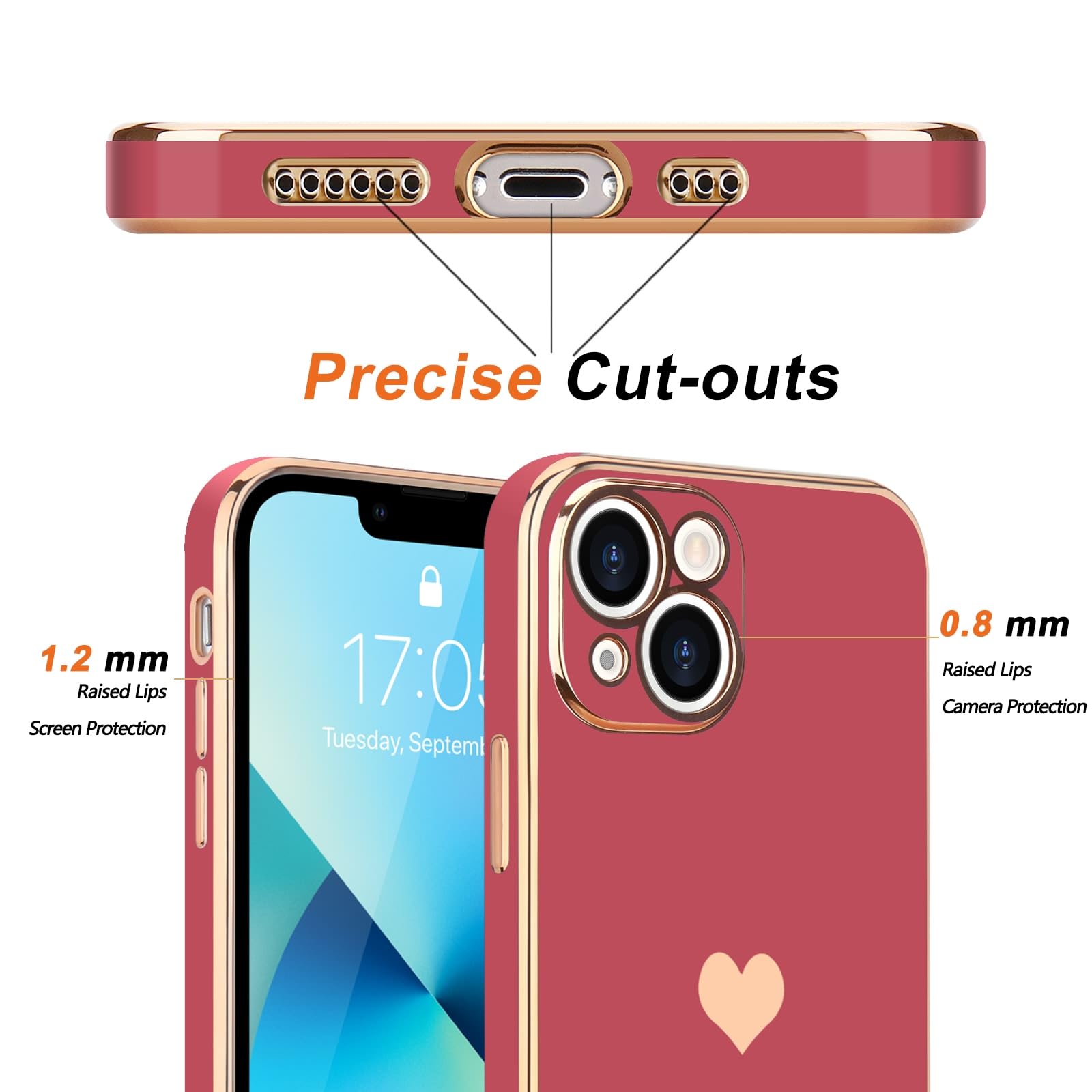 Teageo Compatible With Iphone 13 Case For Girl Women Cute Love Heart Luxury Bling Plating Soft Back Cover Raised Camera Protecti