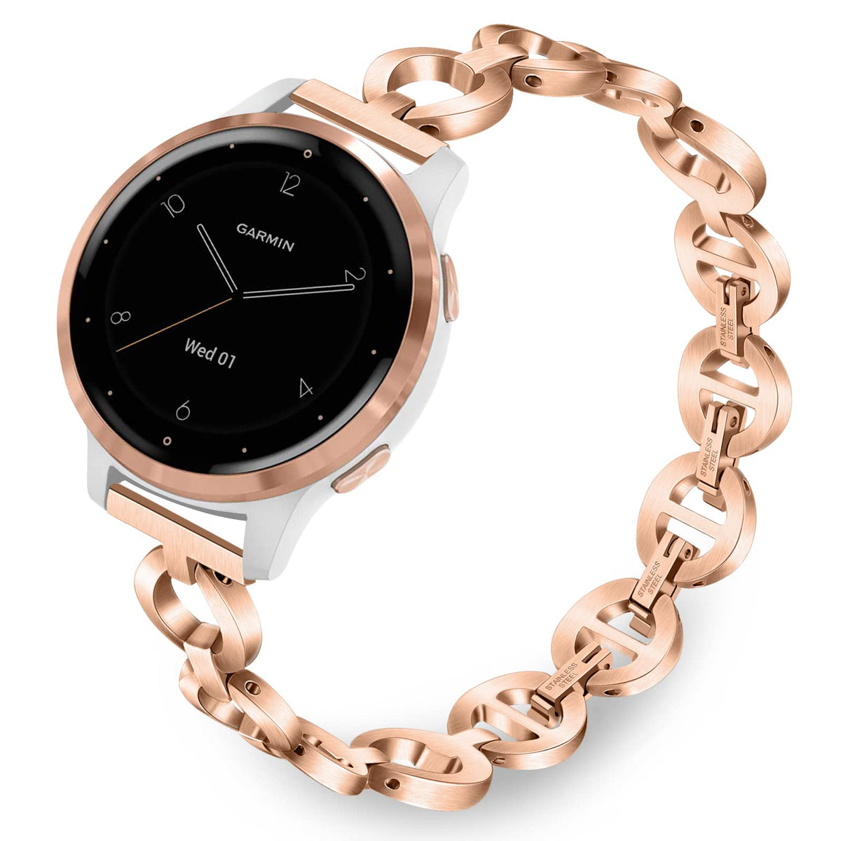 Trumirr Band For Garmin Vivoactive 4S / Venu 2S / Venu 3S / Vivomove 3S / Forerunner 265S Women Smart Watch, 18Mm Rose Gold Stai