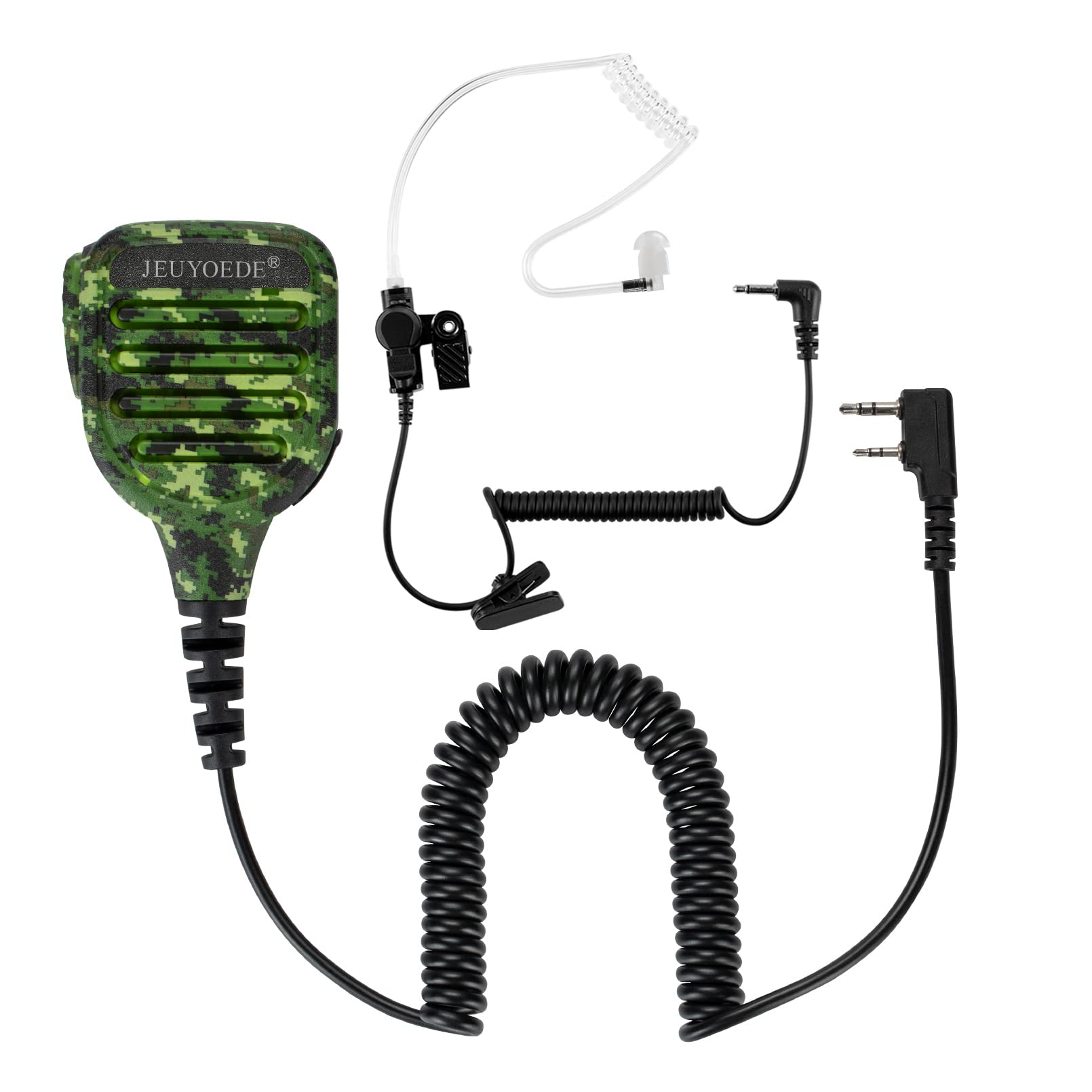 Jeuyoede Waterproof Ip56 Handheld Speaker Microphone With 3.5Mm Earpiece Jack Compatible With Kenwood 2 Pin Radios (Green Camouf