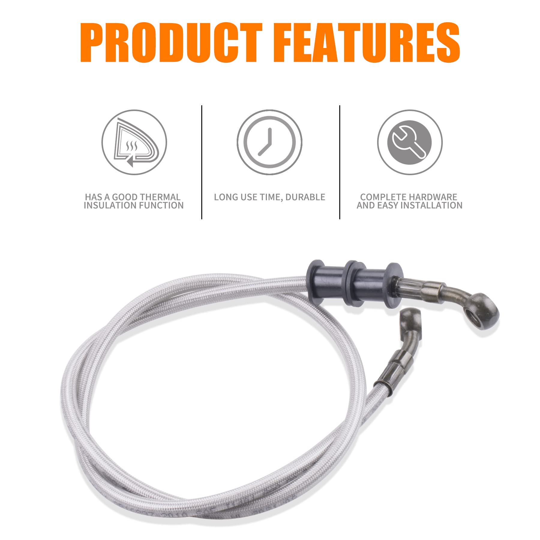 Mwmnun Silver Motorcycle Braided Steel Brake Clutch Oil Hoses Line Pipe Pipe For Atv Pit Dirt Bike Go Kart (Oil Hose Length 90Cm