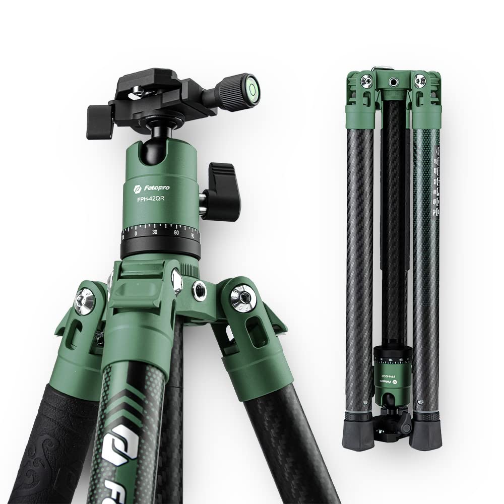 Fotopro Carbon Fiber Tripod 60 Inch 360 Degree Ball Head Quick Release Plate Lightweight Camera Tripod For Travel Tripod Folded