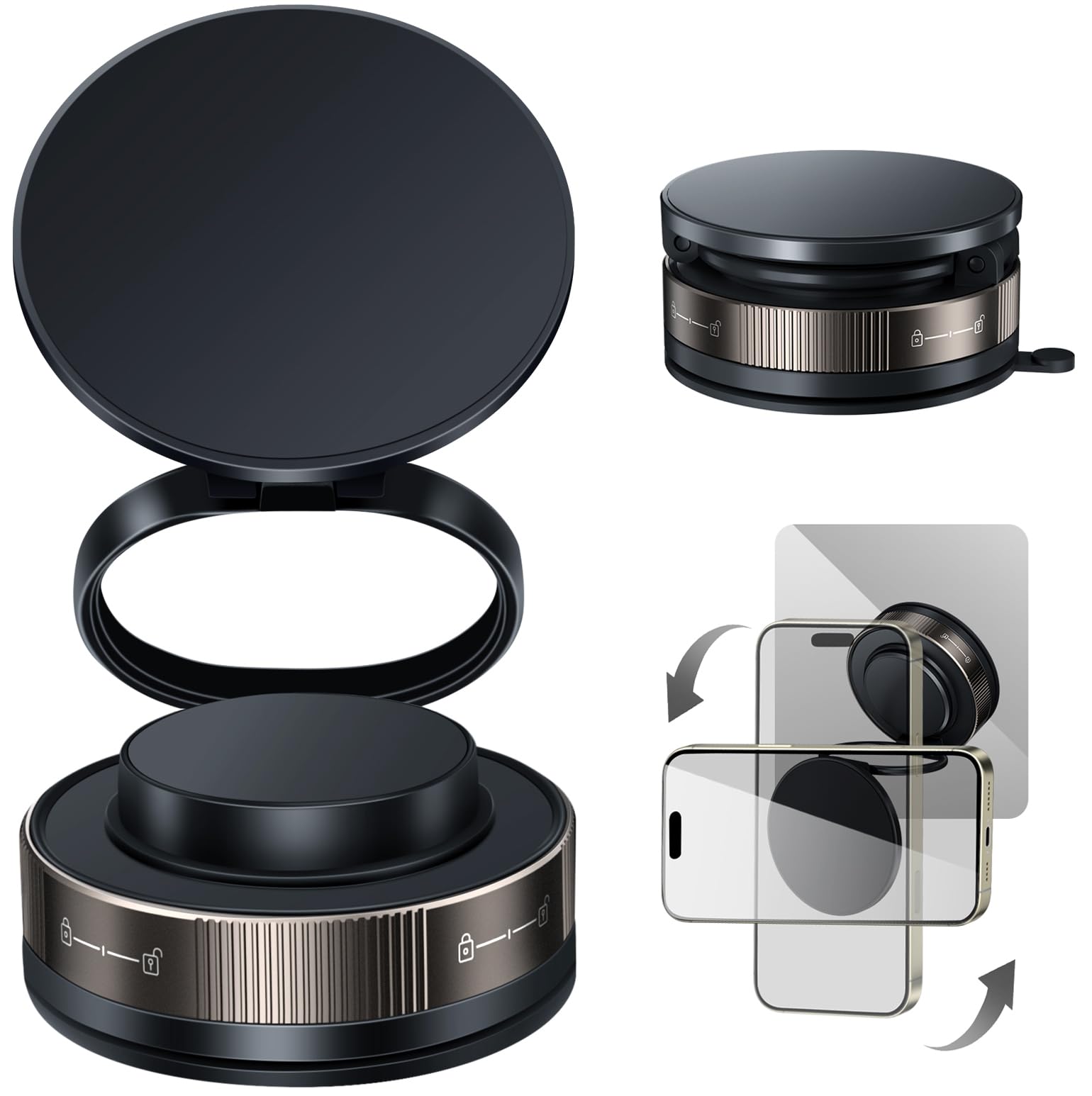 APAPATEK Vacuum Suction Magnetic Phone Holder for iPhone 16e 16 15 Pro, 360 Rotating & 180 Foldable, Ultra Suction Cup, Mini Car