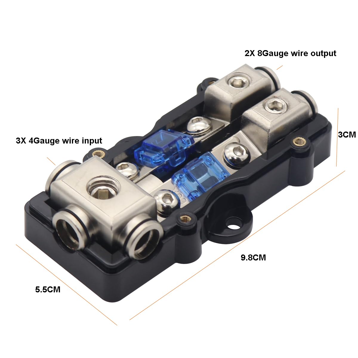 Tiyang 2 Way Anl Amp Fuse Block Car Audio Subwoofer Amplifier 4Gauge In 8 Gauge Out Fuse Distribution Blocks Anl Holder With 30A