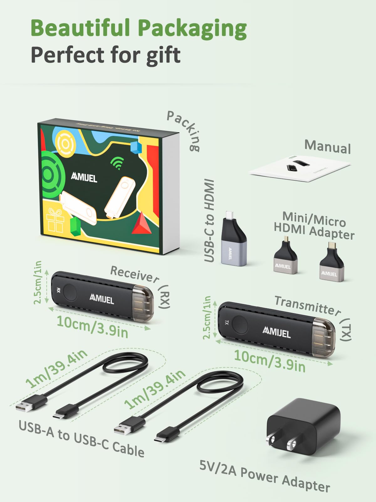 ???????? ?????????????? Wireless Hdmi Transmitter And Receiver, Plug & Play With 3 Hdmi Adapters, 98Ft/5Ghz Hdmi Wireless Extend